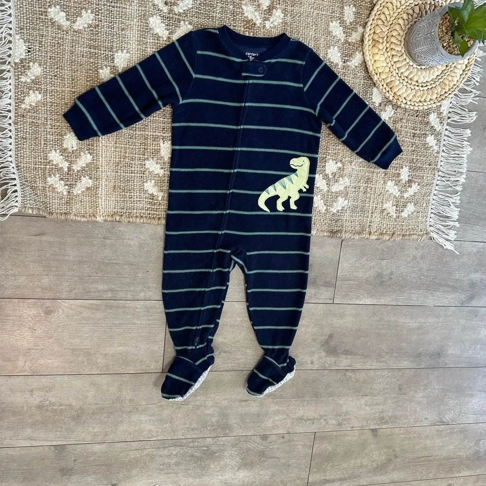 Carter's Striped Fleece Dinosaur Footie Pajamas Baby Toddler Boy 18 Month